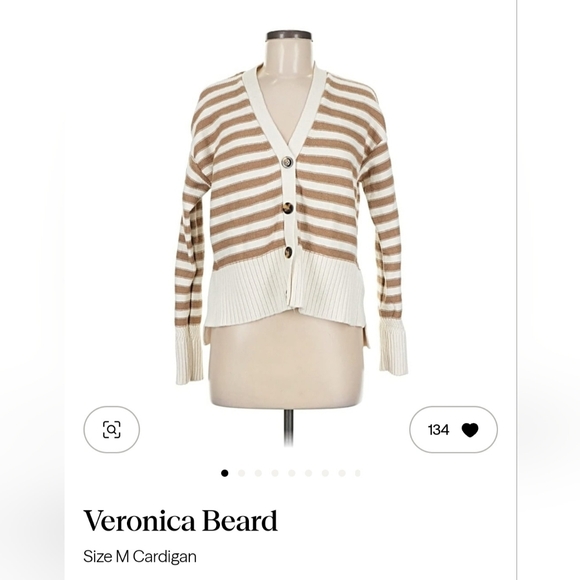 Veronica Beard Women's Cardigan - Cream and Tan Stripes